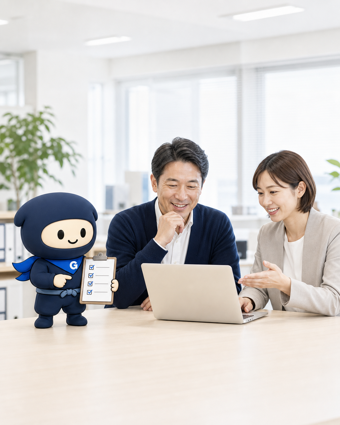 人間のGパートナーが経営者と一緒に業務改善を考える支援イメージ
