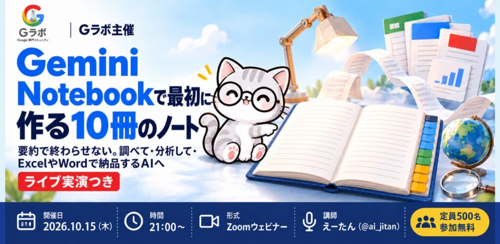 G-Labo「Gemini Notebookで仕事を最速で終わらせる方法10選」の告知画像